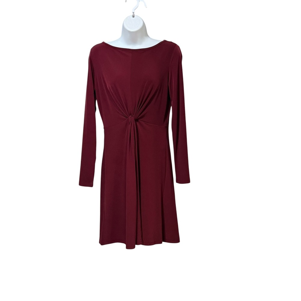 Michael Kors Burgundy Long Sleeve Twist Front Knot Jersey Dress Medium